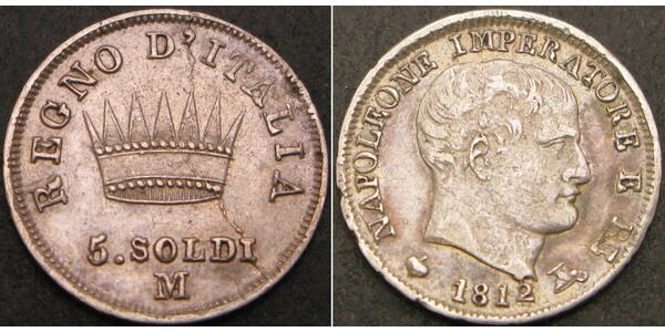 5 Soldo Reino de Italia (1805–1814) Plata Napoleón Bonaparte(1769 - 1821)