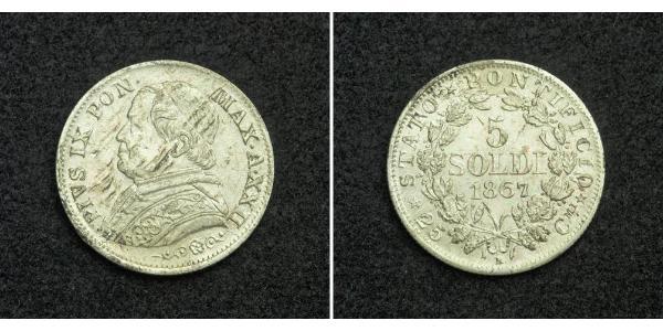 5 Soldo 教皇国 (754 - 1870) 銀 Pope Pius IX (1792- 1878)