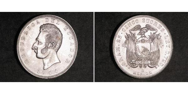 5 Sucre Ecuador Argento Antonio José de Sucre (1795 - 1830)