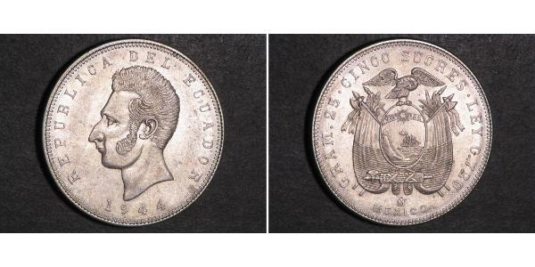 5 Sucre Ecuador Argento Antonio José de Sucre (1795 - 1830)