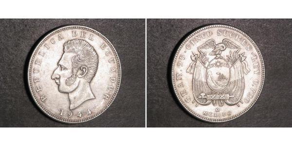 5 Sucre Ecuador Plata Antonio José de Sucre (1795 - 1830)
