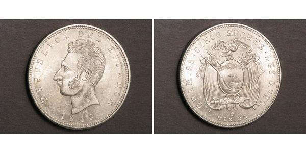 5 Sucre Ecuador Silber Antonio José de Sucre (1795 - 1830)