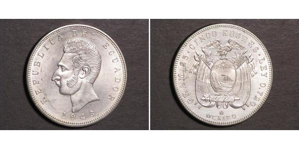 5 Sucre Ecuador Silber Antonio José de Sucre (1795 - 1830)