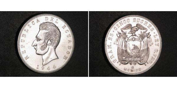 5 Sucre Ecuador Silver Antonio José de Sucre (1795 - 1830)