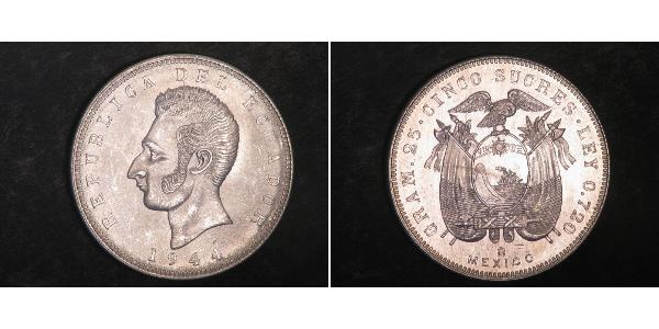 5 Sucre Ecuador Silver Antonio José de Sucre (1795 - 1830)