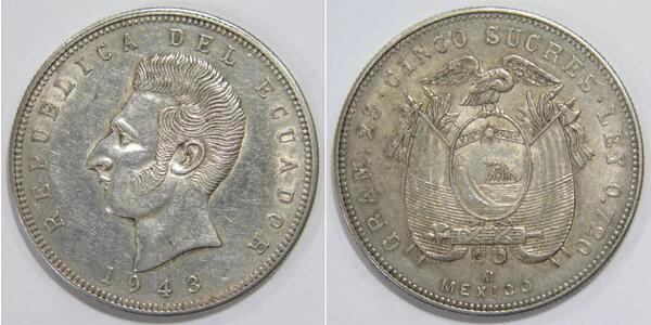 5 Sucre Ecuador 銀 安东尼奥·何塞·苏克雷