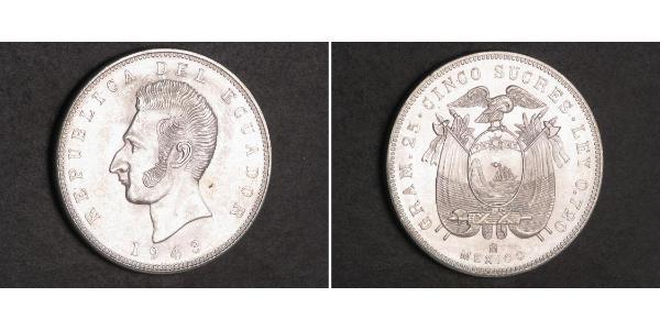 5 Sucre Ecuador 銀 安东尼奥·何塞·苏克雷