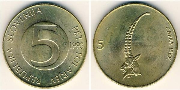 5 Tolar Slovénie Laiton 