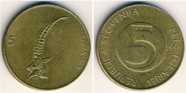 5 Tolar Slovénie Laiton 