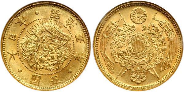 5 Yen Impero giapponese (1868-1947) Oro Meiji the Great (1852 - 1912)