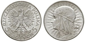 5 Zloty Segunda República Polaca (1918 - 1939) Plata Juan III Sobieski (1629-1696)