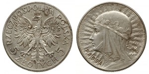 5 Zloty Segunda República Polaca (1918 - 1939) Plata Juan III Sobieski (1629-1696)