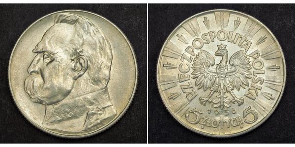 5 Zloty Segunda República Polaca (1918 - 1939) Plata Józef Piłsudski