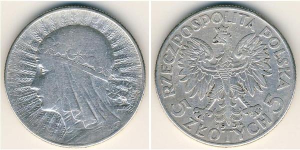 5 Zloty Segunda República Polaca (1918 - 1939) Plata Juan III Sobieski (1629-1696)