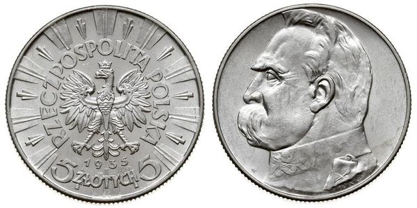 5 Zloty Segunda República Polaca (1918 - 1939) Plata Józef Piłsudski