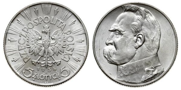 5 Zloty Segunda República Polaca (1918 - 1939) Plata Józef Piłsudski