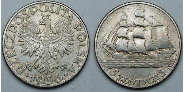 5 Zloty Segunda República Polaca (1918 - 1939)  