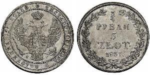 5 Zloty / 3/4 Ruble 俄罗斯帝国 (1721 - 1917) 銀 Nicholas I of Russia (1796-1855)
