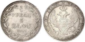 5 Zloty / 3/4 Ruble 俄罗斯帝国 (1721 - 1917) 銀 Nicholas I of Russia (1796-1855)