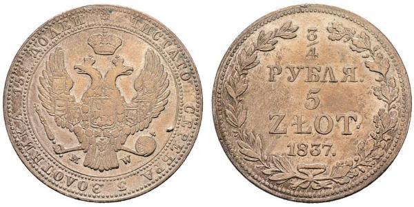5 Zloty / 3/4 Ruble 俄罗斯帝国 (1721 - 1917) 銀 Nicholas I of Russia (1796-1855)