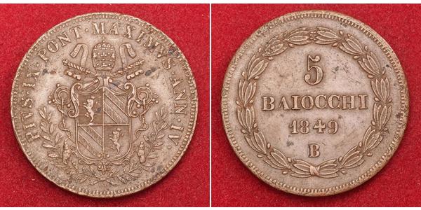 5 Байокко Папская область (752-1870) Медь 