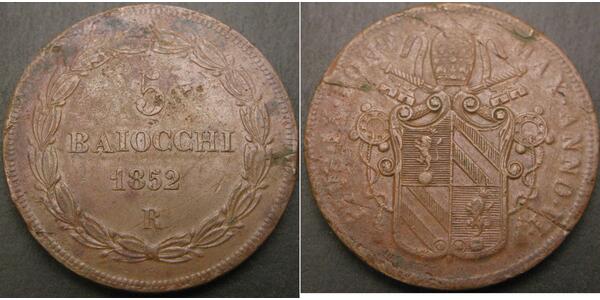 5 Байокко Папська держава (752-1870) Мідь 