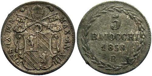 5 Байокко Папская область (752-1870) Серебро Пий IX (1792- 1878)