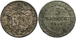5 Baiocco 教皇国 (754 - 1870) 銀 Pope Pius IX (1792- 1878)