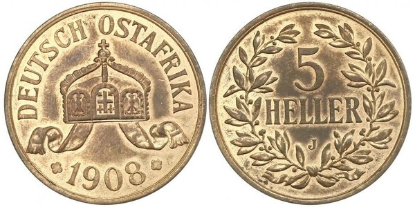5 Гелер Німецька Східна Африка (1885-1919) Бронза 