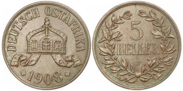 5 Гелер Німецька Східна Африка (1885-1919) Бронза 