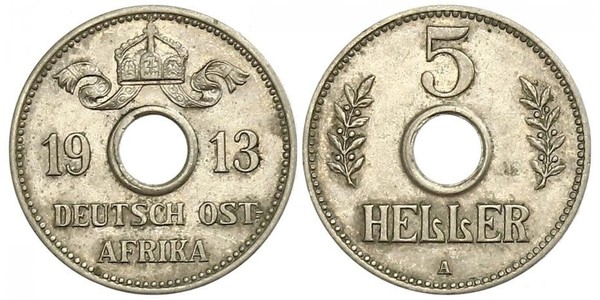 5 Геллер Германская Восточная Африка (1885-1919) Никель/Медь 