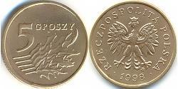 5 Грош Республіка Польща (1991 - ) Латунь 