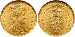 5 Гульден Королівство Нідерланди (1815 - ) Золото Вільгельміна (королева Нідерландів)(1880 - 1962)