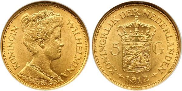 5 Гульден Королівство Нідерланди (1815 - ) Золото Вільгельміна (королева Нідерландів)(1880 - 1962)