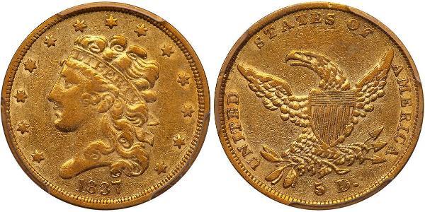 5 Долар США (1776 - ) Золото 