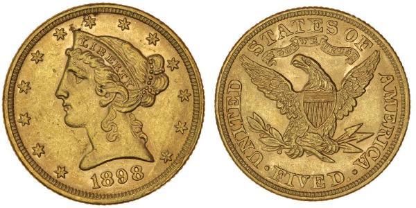 5 Долар США (1776 - ) Золото 