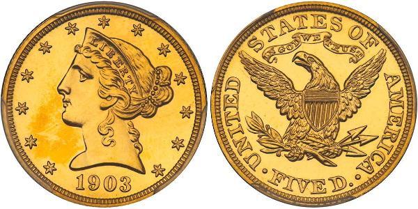 5 Долар США (1776 - ) Золото 