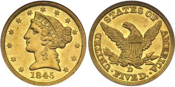 5 Долар США (1776 - ) Золото 