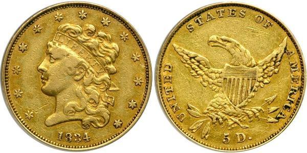 5 Долар США (1776 - ) Золото 