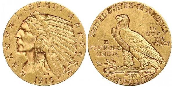 5 Долар США (1776 - ) Золото 