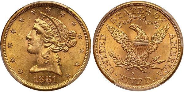 5 Долар США (1776 - ) Золото 