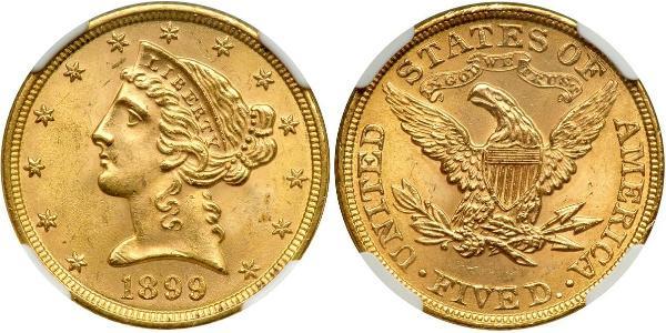 5 Долар США (1776 - ) Золото 