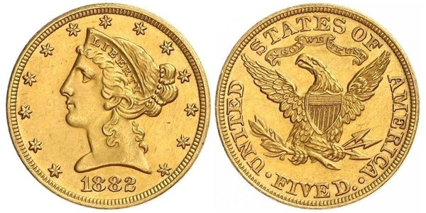 5 Долар США (1776 - ) Золото 