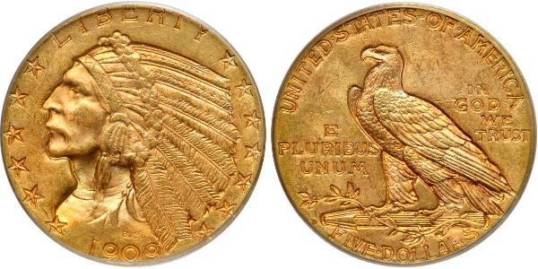 5 Долар США (1776 - ) Золото 