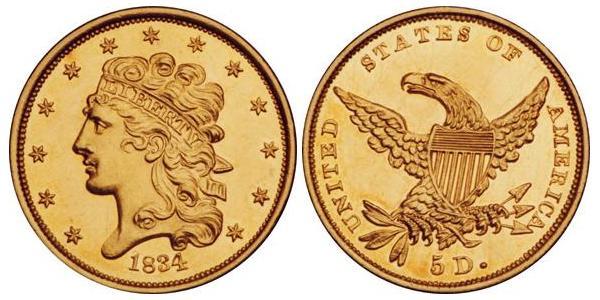 5 Долар США (1776 - ) Золото 