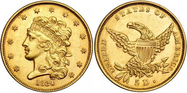 5 Долар США (1776 - ) Золото 