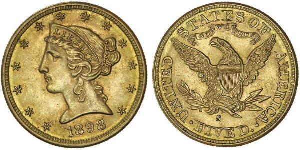 5 Долар США (1776 - ) Золото 