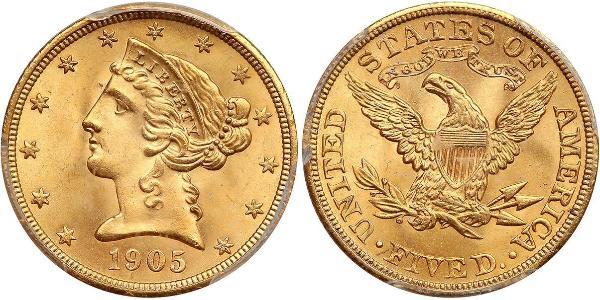 5 Долар США (1776 - ) Золото 