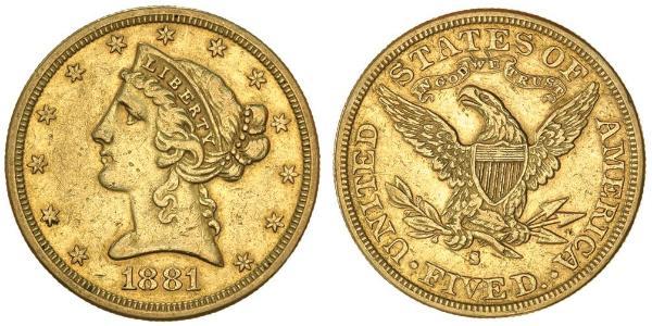 5 Долар США (1776 - ) Золото 
