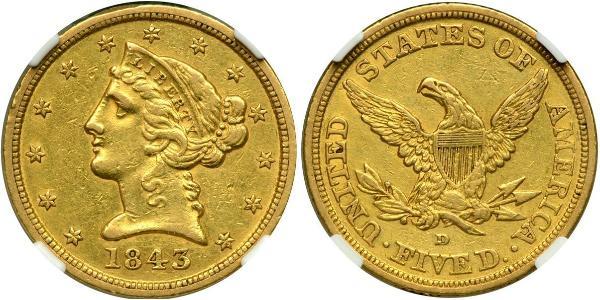 5 Долар США (1776 - ) Золото 
